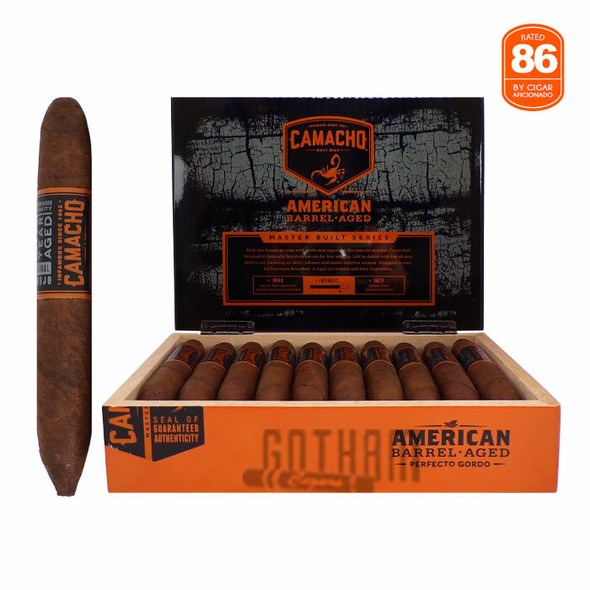 Camacho American Barrel-Aged Perfecto Gordo open box and stick