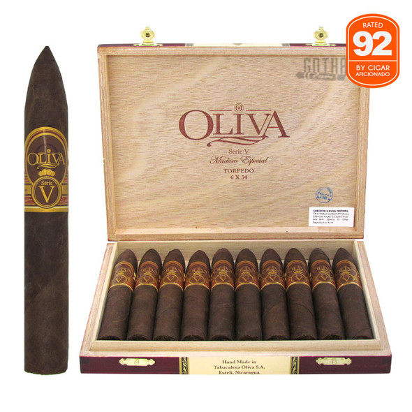 Oliva Serie V Maduro Especial Torpedo open box and stick